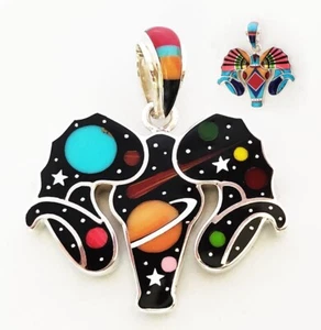 Ciondolo ariete reversibile fatto a mano multicolore turchese celeste intarsiato argento 925 - Foto 1 di 4