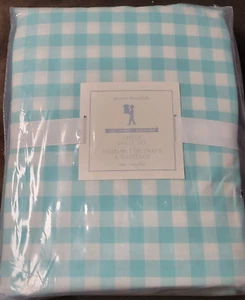 POTTERY BARN Kids Check Organic Sheet Aqua Set - TWIN, NWT - Picture 1 of 4