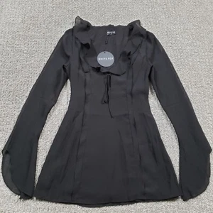 White Fox size Small Falling To Pieces Long Sleeve Mini Dress Black - Picture 1 of 13