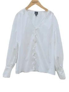 Worthington Damen Bluse weiß V-Ausschnitt Langarm Größe L  - Bild 1 von 10