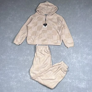 Fashion Nova Jogger Girls Size 6 Beige Check Me Out Lounge Hoodie & Pant Set - Picture 1 of 17
