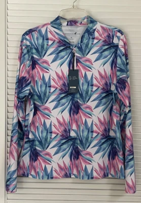 Caribbean Joe 1/2 Zip  Swim Shirt Long Slv White~Mauve~Teal Multi Color XL  NWT - Image 1 of 3