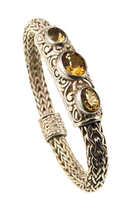 Designer 925 Sterling Silver Citrine Woven Bracelet 7 in. - Picture 1 of 13