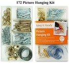 172 Picture Hanging Kit Photo Frame Hooks Brass Nails Wire Complete Set Wall Art