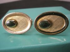 Genuine Green Jade Oval Cabochon & Gold Tone Vintage DANTE Cuff Links