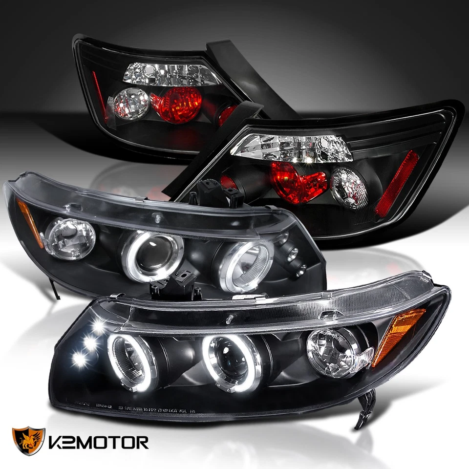 Fits 2006-2011 Honda Civic 2Dr Black LED Halo Projector Headlights+ Tail Lamps Foto 1 de 4
