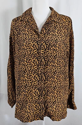 Blusa informal de esquina para mujer botones marrones negra con estampado de animales pura seda grande Foto 1 de 4