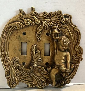 Vintage verzierte viktorianische Universalstatuary Cherub doppelte Lichtschalterplatte - Bild 1 von 7