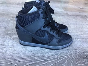 Nike Dunk Sky High Black Volt Sneakers Womens Size 7 Wedge Lace Up Shoes 528899 - Picture 1 of 13