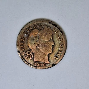 1916 Barber Dime 10C Silver Coin Circulated Free Shipping #SA34 - Picture 1 of 3