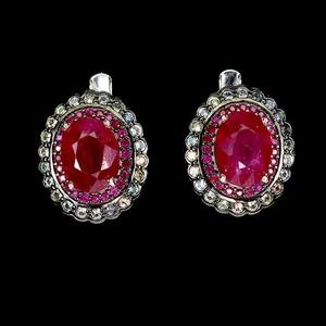 925 Sterling Silver Earrings Oval Ruby 8x6mm Sapphire Diamond Cut Gemstone - Picture 1 of 13