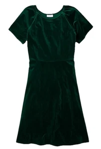 Damen grünes Velourskleid Kurzarm Fit and Flare Kleid samtig - Bild 1 von 12
