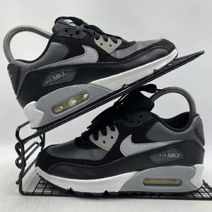 Nike Air Max 90 Black Grey White Trainers Size UK 3 Womens Leather Gym Chunky - Picture 1 of 8