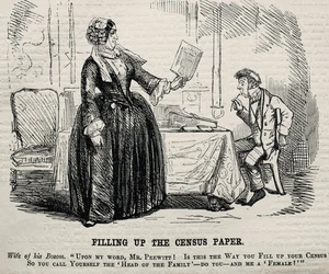c1851 WOMEN'S EMANCIPATION & FILLING UP THE CENSUS PAPER Original Antique Print - Picture 1 of 2