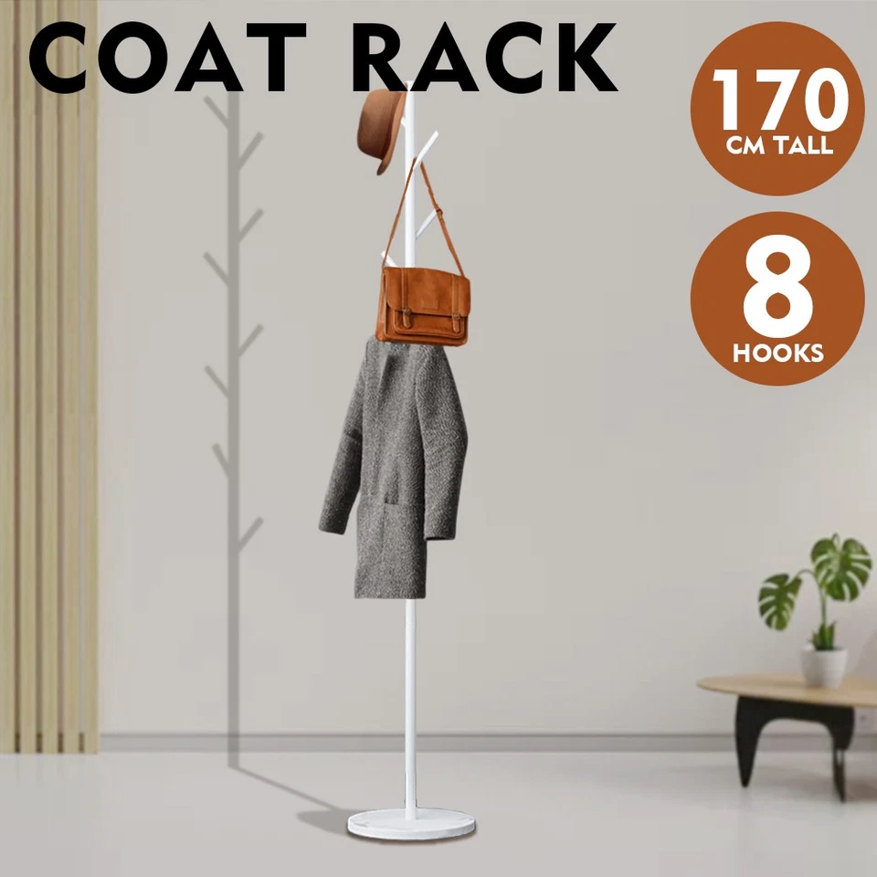 DelSol Coat Rack Hat Clothes Stand Hanger Garment Hook Tree Rail Organizer White - image 1 of 4