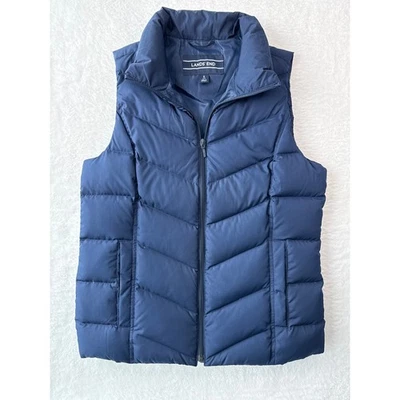 Chaleco acolchado Lands End Down para mujer talla pequeña 6-8 bolsillos azul marino cremallera completa Foto 1 de 4