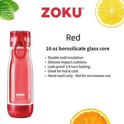 ZOKU Glass Core Water Bottle 16 oz - RED - Image 1 of 2