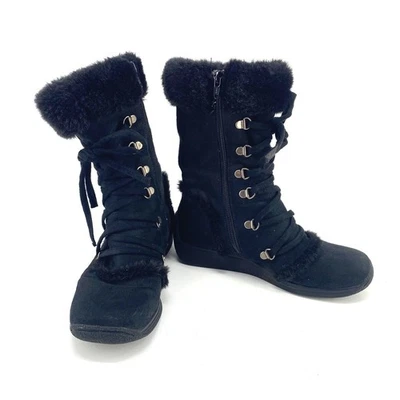 Botas de invierno Aerosoles Escape negras imitación gamuza ribete de piel con cordones cremallera para mujer 6,5 M Foto 1 de 4