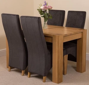 Solid Oak Dining Table 4 Chairs Set Dark Grey Fabric 125x80cm Modern - Picture 1 of 12