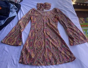 California Costume Psychedelic Dress Womens Medium Disco Dolly Sequin 70s Party - Picture 1 of 8