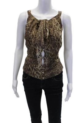 Blusa Tuleh feminina de seda estampa de leopardo amarrar costas sem mangas marrom tamanho 10 - Imagem 1 de 4