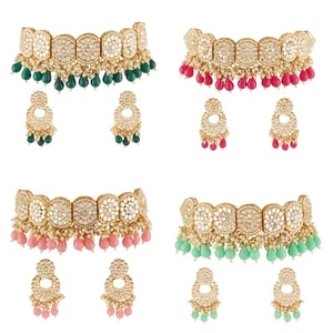 Indian Bollywood Gold Plated Mirror Choker Bridal Necklace Earrings Jewelry Set - Picture 1 of 17