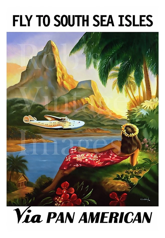 Pan Am Clipper Flying Boat Airplane Travel Poster Pan American South Seas 8.5x11 - Image 1 of 1