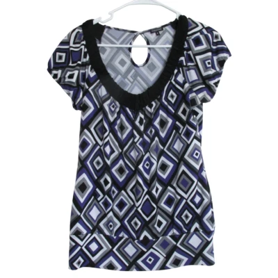 Blusa Maurices Cuello Redondo Escote Redondo Mujer M Púrpura Manga Corta Camisa Geométrica Foto 1 de 4