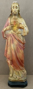 Vintage SACRED HEART OF JESUS Chalkware / Plaster Statue Figure - Picture 1 of 14