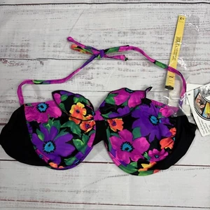 Vintage Carol Wior Purple Floral Swimwear Bikini Halter Top Sz 16 NWT - Picture 1 of 6