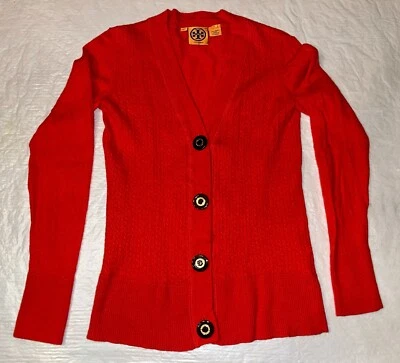Tory Burch 100% wool cardigan sweater orange button simone womens medium - Image 1 of 4