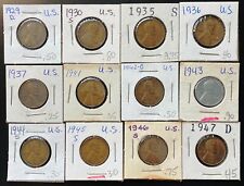 Lot of 12x USA Lincoln Wheat Cents - Dates: 1929 to 1947