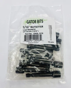 Pack of 10 pcs, Gator Bits 5/16" Nutsetter Long Magnetic 1/4"Hex DRV, 2-9/16" L - Picture 1 of 4