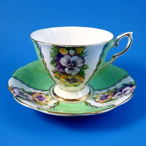 Royal Standard Green Panel with Stunning Pansies Tea Cup and Saucer Set - Picture 1 of 4