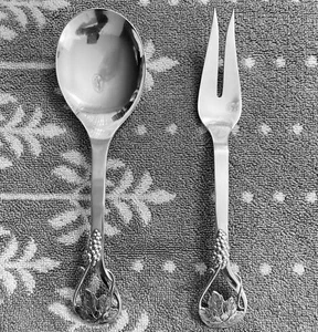Vintage FRANK WHITING Large Hand-Wrought Solid Sterling Salad Serving Set, 9” - Picture 1 of 10