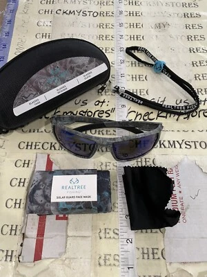 Realtree Camo Sunglasses + Case+retainer+cloth+ Solar Face Mask Fishing Hunting - Image 1 of 4
