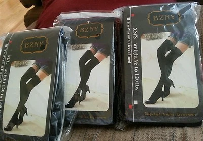 FLEECE LINED THIGH HI TIGHTS/STOCKINGS/LONG SOCKS-3 PKS-SIZE M/L - Image 1 of 4