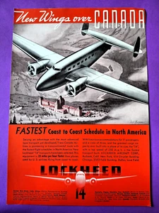 LOCKHEED 1930's Ad, Lockheed 14 Fastest Coast to Coast in North America 12 X 8 - Picture 1 of 1