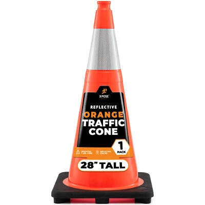 28 Inch Orange Traffic Cones with 6" Collar - PVC Plastic Safety Cone - Image 1 of 4