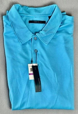 Perry Ellis Polo Shirt Men Size Blue Ribbed Short Sleeve Polyester 0842 NEW - Image 1 of 4