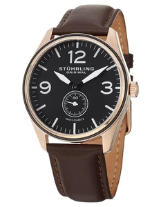 Stuhrling Original 931 03 Aviator Quartz Brown Leather Strap Mens Watch - Picture 1 of 3