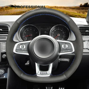 Black Suede Leather Soft Car Steering Wheel Cover For VW Golf GTI Golf R Jetta - Picture 1 of 10