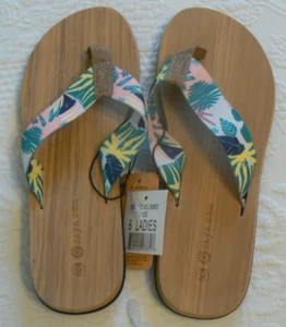 NEW women's RAYA SUN size 6 cork-look,floral straps, flip flops NWT sandals - Picture 1 of 6