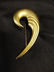 Vintage M. Jent Brooch Pin Brushed Finish Gold Tone Elegant Abstract Feather - Picture 1 of 6