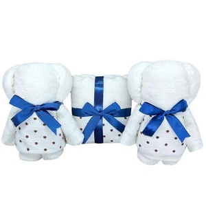 Decorative Bear Towels for Bathroom or Kitchen 3-Pack Turkish Cotton White - Picture 1 of 7