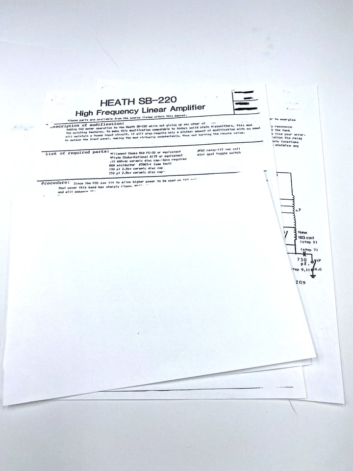 160 METER MODIFICATION  INSTRUCTIONS FOR HEATHKIT SB 220 - Image 1 of 1
