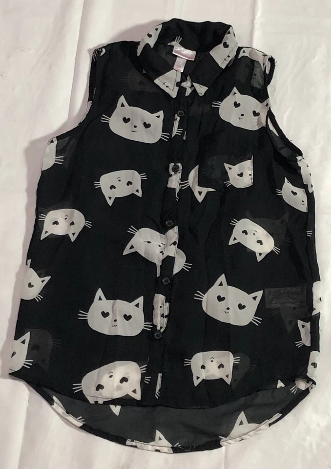 Xhilaration 背心上衣女孩 SP 6-6x 全印猫巫婆哥特嬉皮垃圾 — 第 1/4 张图片