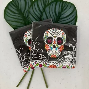 Unique Black Day Of The Dead Sugar Skull Halloween Paper Party Desert Napkin Set - Picture 1 of 4