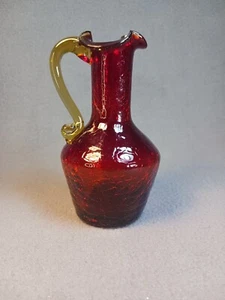 Vtg Amberina Creamer Pitcher Red Crackle Art Glass Rainbow Pilgrim kanawa (?) - Picture 1 of 9