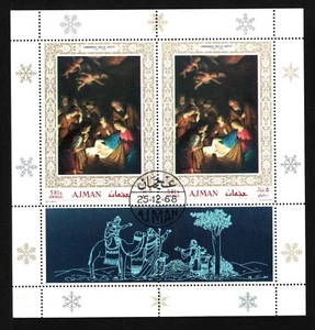 Hoja de recuerdo de arte navideño Ajman 1967 OPC CTO sin montar o nunca montada 4787 - Imagen 1 de 1